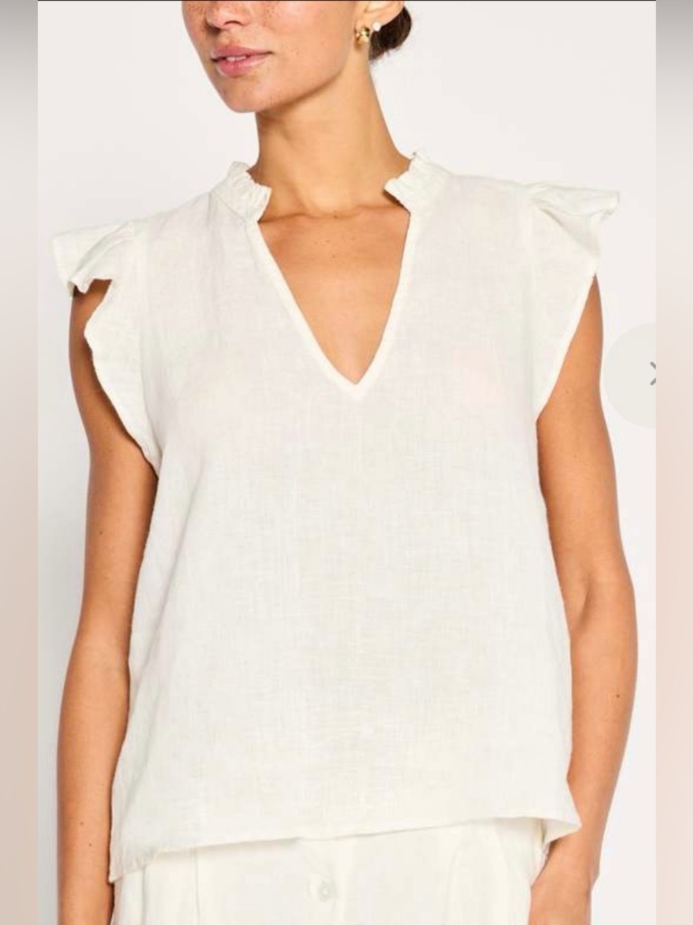 Brochu Walker Devan Sleeveless Blouse Ivory Sz M Linen Tank Ruffle CottageCore